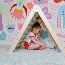 Load image into Gallery viewer, Our folding pikler triangle makes for the best cubby house
